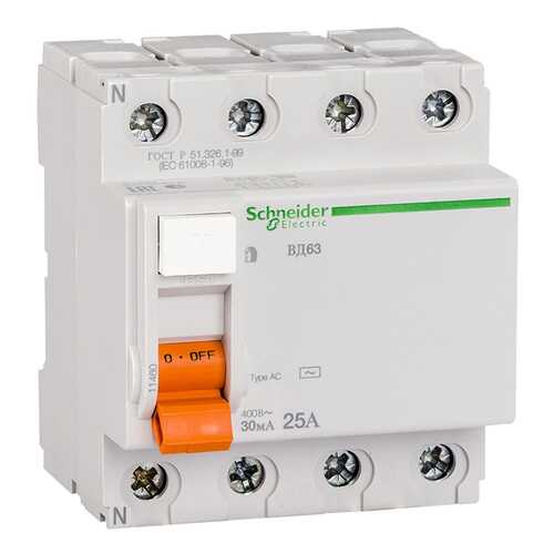 Выключатель дифференциального тока (УЗО) ВД63 Домовой, 4 поста, 25 А, 30 мА, тип AC в Аксон